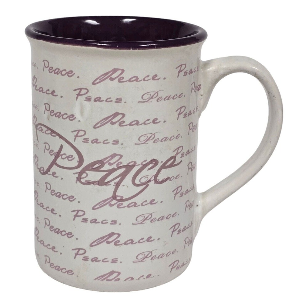 Gibson Everyday PEACE Coffee Mug 12 Ounce Cup White Purple All Over Print AOP